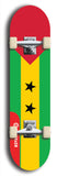 São Tomé and Príncipe flag skateboard deck. North American maple skateboard deck available in widths between 7.5 to 8.5 inches in both mellow concave and steep concave shapes.