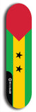 São Tomé and Príncipe flag skateboard deck. North American maple skateboard deck available in widths between 7.5 to 8.5 inches in both mellow concave and steep concave shapes.
