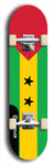 São Tomé and Príncipe flag skateboard deck. North American maple skateboard deck available in widths between 7.5 to 8.5 inches in both mellow concave and steep concave shapes.