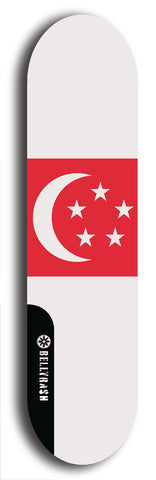 North American maple skateboard deck designed by underground artist BellyRash -- available in widths between 7.5 to 8.5 inches in both mellow concave and steep concave shapes. Artwork : 	Singapore	flag skateboard deck																				