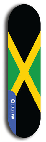 North American maple skateboard deck designed by underground artist BellyRash -- available in widths between 7.5 to 8.5 inches in both mellow concave and steep concave shapes. Artwork : 	Jamaica	flag skateboard deck																				