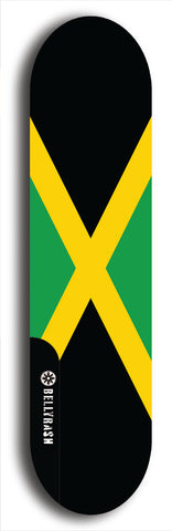 North American maple skateboard deck designed by underground artist BellyRash -- available in widths between 7.5 to 8.5 inches in both mellow concave and steep concave shapes. Artwork : 	Jamaica	flag skateboard deck																				