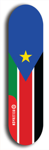 North American maple skateboard deck designed by underground artist BellyRash -- available in widths between 7.5 to 8.5 inches in both mellow concave and steep concave shapes. Artwork : 	South Sudan	flag skateboard deck																				