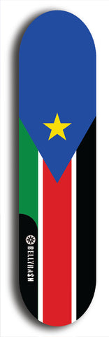 North American maple skateboard deck designed by underground artist BellyRash -- available in widths between 7.5 to 8.5 inches in both mellow concave and steep concave shapes. Artwork : 	South Sudan	flag skateboard deck																				