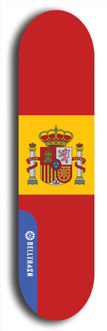 North American maple skateboard deck designed by underground artist BellyRash -- available in widths between 7.5 to 8.5 inches in both mellow concave and steep concave shapes. Artwork : 	Spain	flag skateboard deck																				