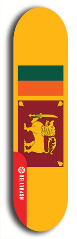 North American maple skateboard deck designed by underground artist BellyRash -- available in widths between 7.5 to 8.5 inches in both mellow concave and steep concave shapes. Artwork : 	Sri Lanka	flag skateboard deck																				