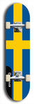 North American maple skateboard deck designed by underground artist BellyRash -- available in widths between 7.5 to 8.5 inches in both mellow concave and steep concave shapes. Artwork : 	Sweden	flag skateboard deck																				