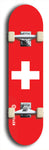 North American maple skateboard deck designed by underground artist BellyRash -- available in widths between 7.5 to 8.5 inches in both mellow concave and steep concave shapes. Artwork : 	Switzerland	flag skateboard deck																				