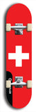 North American maple skateboard deck designed by underground artist BellyRash -- available in widths between 7.5 to 8.5 inches in both mellow concave and steep concave shapes. Artwork : 	Switzerland	flag skateboard deck																				