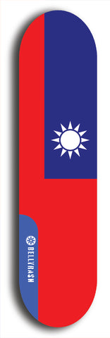 Taiwan flag skateboard deck. North American maple skateboard deck available in widths between 7.5 to 8.5 inches in both mellow concave and steep concave shapes.