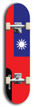 Taiwan flag skateboard deck. North American maple skateboard deck available in widths between 7.5 to 8.5 inches in both mellow concave and steep concave shapes.