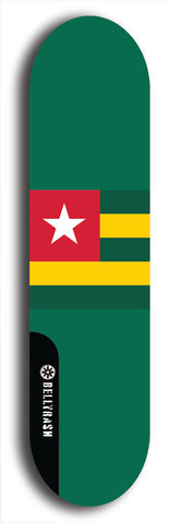 North American maple skateboard deck designed by underground artist BellyRash -- available in widths between 7.5 to 8.5 inches in both mellow concave and steep concave shapes. Artwork : 	Togo	flag skateboard deck																				