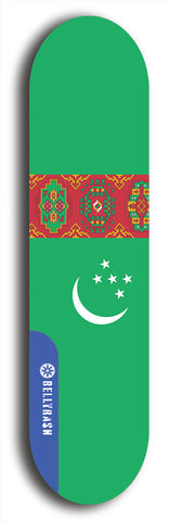 North American maple skateboard deck designed by underground artist BellyRash -- available in widths between 7.5 to 8.5 inches in both mellow concave and steep concave shapes. Artwork : 	Turkmenistan	flag skateboard deck																				