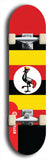 North American maple skateboard deck designed by underground artist BellyRash -- available in widths between 7.5 to 8.5 inches in both mellow concave and steep concave shapes. Artwork : 	Uganda	flag skateboard deck																				