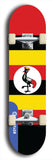 North American maple skateboard deck designed by underground artist BellyRash -- available in widths between 7.5 to 8.5 inches in both mellow concave and steep concave shapes. Artwork : 	Uganda	flag skateboard deck																				