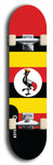 North American maple skateboard deck designed by underground artist BellyRash -- available in widths between 7.5 to 8.5 inches in both mellow concave and steep concave shapes. Artwork : 	Uganda	flag skateboard deck																				