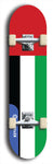 North American maple skateboard deck designed by underground artist BellyRash -- available in widths between 7.5 to 8.5 inches in both mellow concave and steep concave shapes. Artwork : 	United Arab Emirates	flag skateboard deck																				