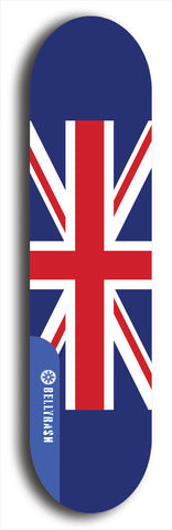 North American maple skateboard deck designed by underground artist BellyRash -- available in widths between 7.5 to 8.5 inches in both mellow concave and steep concave shapes. Artwork : 	United Kingdom	flag skateboard deck																				