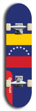 North American maple skateboard deck designed by underground artist BellyRash -- available in widths between 7.5 to 8.5 inches in both mellow concave and steep concave shapes. Artwork : 	Venezuela	flag skateboard deck																				