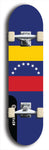 North American maple skateboard deck designed by underground artist BellyRash -- available in widths between 7.5 to 8.5 inches in both mellow concave and steep concave shapes. Artwork : 	Venezuela	flag skateboard deck																				