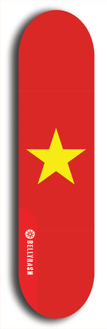 North American maple skateboard deck designed by underground artist BellyRash -- available in widths between 7.5 to 8.5 inches in both mellow concave and steep concave shapes. Artwork : 	Vietnam	flag skateboard deck																				