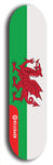 Wales flag skateboard deck. North American maple skateboard deck available in widths between 7.5 to 8.5 inches in both mellow concave and steep concave shapes.