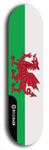 Wales flag skateboard deck. North American maple skateboard deck available in widths between 7.5 to 8.5 inches in both mellow concave and steep concave shapes.