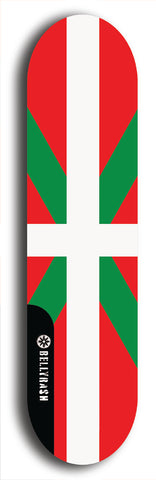 North American maple skateboard deck designed by underground artist BellyRash -- available in widths between 7.5 to 8.5 inches in both mellow concave and steep concave shapes. Artwork : 	Basque Country flag skateboard deck																				