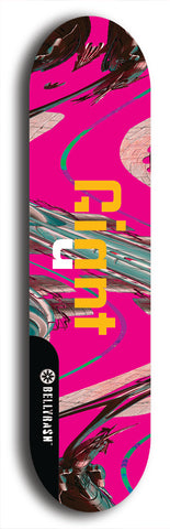 Skateboard deck: Limited edition, North American maple skateboard deck designed by underground artist BellyRash - available widths 7.5 to 8.5 inches in both mellow concave and steep concave shapes. Artwork: GIANT logo brand popsicle-shaped deck