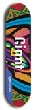 Skateboard deck: Limited edition, North American maple skateboard deck designed by underground artist BellyRash - available widths 7.5 to 8.5 inches in both mellow concave and steep concave shapes. Artwork: GIANT logo brand popsicle-shaped deck