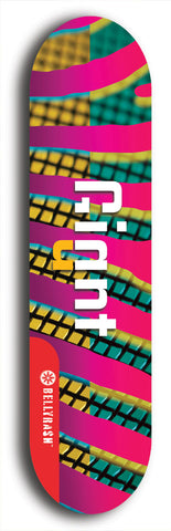 Skateboard deck: Limited edition, North American maple skateboard deck designed by underground artist BellyRash - available widths 7.5 to 8.5 inches in both mellow concave and steep concave shapes. Artwork: GIANT logo brand popsicle-shaped deck