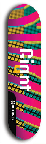 Skateboard deck: Limited edition, North American maple skateboard deck designed by underground artist BellyRash - available widths 7.5 to 8.5 inches in both mellow concave and steep concave shapes. Artwork: GIANT logo brand popsicle-shaped deck