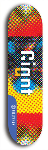 Skateboard deck: Limited edition, North American maple skateboard deck designed by underground artist BellyRash - available widths 7.5 to 8.5 inches in both mellow concave and steep concave shapes. Artwork: GIANT logo brand popsicle-shaped deck