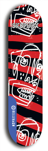 Skateboard deck: Limited edition, North American maple skateboard deck designed by underground artist BellyRash - available widths 7.5 to 8.5 inches in both mellow concave and steep concave shapes. Artwork: SK8PUNX logo brand popsicle-shaped deck