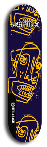 Skateboard deck: Limited edition, North American maple skateboard deck designed by underground artist BellyRash - available widths 7.5 to 8.5 inches in both mellow concave and steep concave shapes. Artwork: SK8PUNX logo brand popsicle-shaped deck