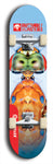 Skateboard deck: Limited edition, North American maple skateboard deck designed by underground artist BellyRash -- available in widths 7.5 to 8.5 inches in both mellow concave and steep concave shapes. Artwork: BUTTUGLY MONSTERS brand popsicle-shaped skateboard deck with monster in background.