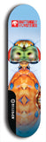 Skateboard deck: Limited edition, North American maple skateboard deck designed by underground artist BellyRash -- available in widths 7.5 to 8.5 inches in both mellow concave and steep concave shapes. Artwork: BUTTUGLY MONSTERS brand popsicle-shaped skateboard deck with monster in background.