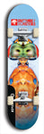 Skateboard deck: Limited edition, North American maple skateboard deck designed by underground artist BellyRash -- available in widths 7.5 to 8.5 inches in both mellow concave and steep concave shapes. Artwork: BUTTUGLY MONSTERS brand popsicle-shaped skateboard deck with monster in background.