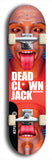 Skateboard deck: Limited edition, North American maple skateboard deck designed by underground artist BellyRash - available widths 7.5 to 8.5 inches in both mellow concave and steep concave shapes. Artwork: DEAD CLOWN JACK logo brand popsicle-shaped deck