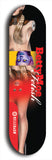 Skateboard deck: Limited edition, North American maple skateboard deck designed by underground artist BellyRash - available widths 7.5 to 8.5 inches in both mellow concave and steep concave shapes. Artwork: BETTYMOE FETISH logo brand popsicle-shaped deck with shiny erotic red female body with giant eyeball in background