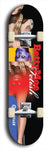 Skateboard deck: Limited edition, North American maple skateboard deck designed by underground artist BellyRash - available widths 7.5 to 8.5 inches in both mellow concave and steep concave shapes. Artwork: BETTYMOE FETISH logo brand popsicle-shaped deck with shiny erotic red female body with giant eyeball in background