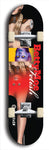 Skateboard deck: Limited edition, North American maple skateboard deck designed by underground artist BellyRash - available widths 7.5 to 8.5 inches in both mellow concave and steep concave shapes. Artwork: BETTYMOE FETISH logo brand popsicle-shaped deck with shiny erotic red female body with giant eyeball in background