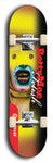 Skateboard deck: Limited edition, North American maple skateboard deck designed by underground artist BellyRash - available widths 7.5 to 8.5 inches in both mellow concave and steep concave shapes. Artwork: BETTYMOE FETISH logo brand popsicle-shaped deck with shiny erotic red female body with giant eyeball in background