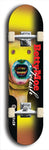 Skateboard deck: Limited edition, North American maple skateboard deck designed by underground artist BellyRash - available widths 7.5 to 8.5 inches in both mellow concave and steep concave shapes. Artwork: BETTYMOE FETISH logo brand popsicle-shaped deck with shiny erotic red female body with giant eyeball in background