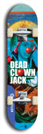 Skateboard deck: Limited edition, North American maple skateboard deck designed by underground artist BellyRash - available widths 7.5 to 8.5 inches in both mellow concave and steep concave shapes. Artwork: DEAD CLOWN JACK logo brand popsicle-shaped deck