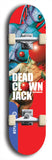 Skateboard deck: Limited edition, North American maple skateboard deck designed by underground artist BellyRash - available widths 7.5 to 8.5 inches in both mellow concave and steep concave shapes. Artwork: DEAD CLOWN JACK logo brand popsicle-shaped deck