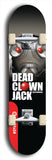 Skateboard deck: Limited edition, North American maple skateboard deck designed by underground artist BellyRash - available widths 7.5 to 8.5 inches in both mellow concave and steep concave shapes. Artwork: DEAD CLOWN JACK logo brand popsicle-shaped deck