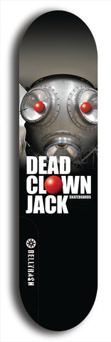 Skateboard deck: Limited edition, North American maple skateboard deck designed by underground artist BellyRash - available widths 7.5 to 8.5 inches in both mellow concave and steep concave shapes. Artwork: DEAD CLOWN JACK logo brand popsicle-shaped deck