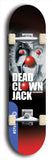 Skateboard deck: Limited edition, North American maple skateboard deck designed by underground artist BellyRash - available widths 7.5 to 8.5 inches in both mellow concave and steep concave shapes. Artwork: DEAD CLOWN JACK logo brand popsicle-shaped deck