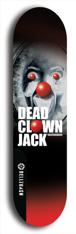 Skateboard deck: Limited edition, North American maple skateboard deck designed by underground artist BellyRash - available widths 7.5 to 8.5 inches in both mellow concave and steep concave shapes. Artwork: DEAD CLOWN JACK logo brand popsicle-shaped deck